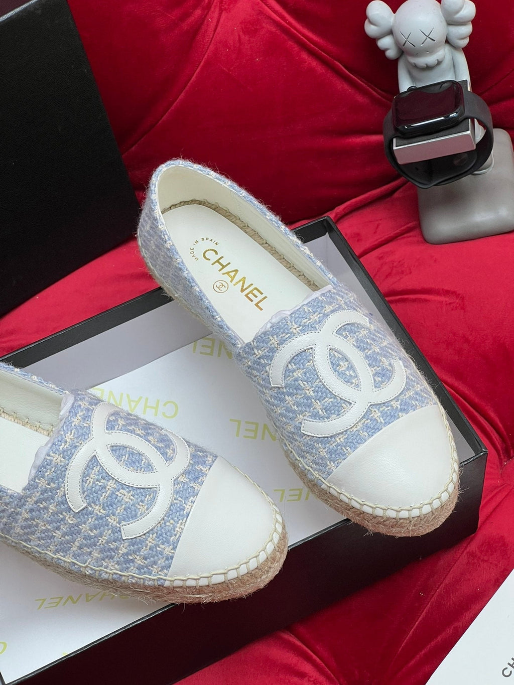 CHANEL WOVEN LOAFERS IN LIGHT BLUE FABRIC