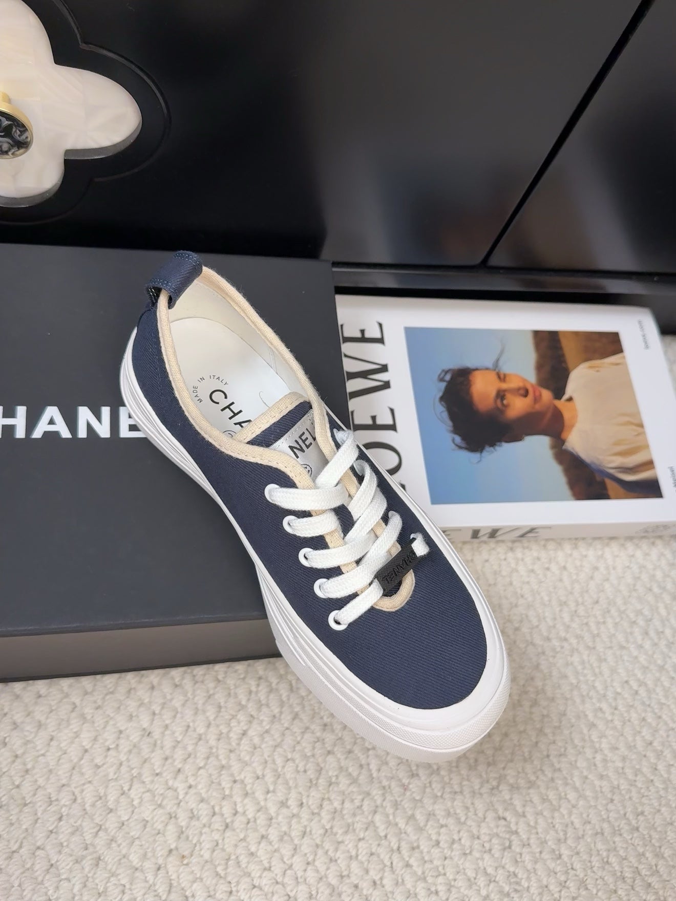 CHANEL TRAINERS SHOES IN NAVY BLUE FABRIC